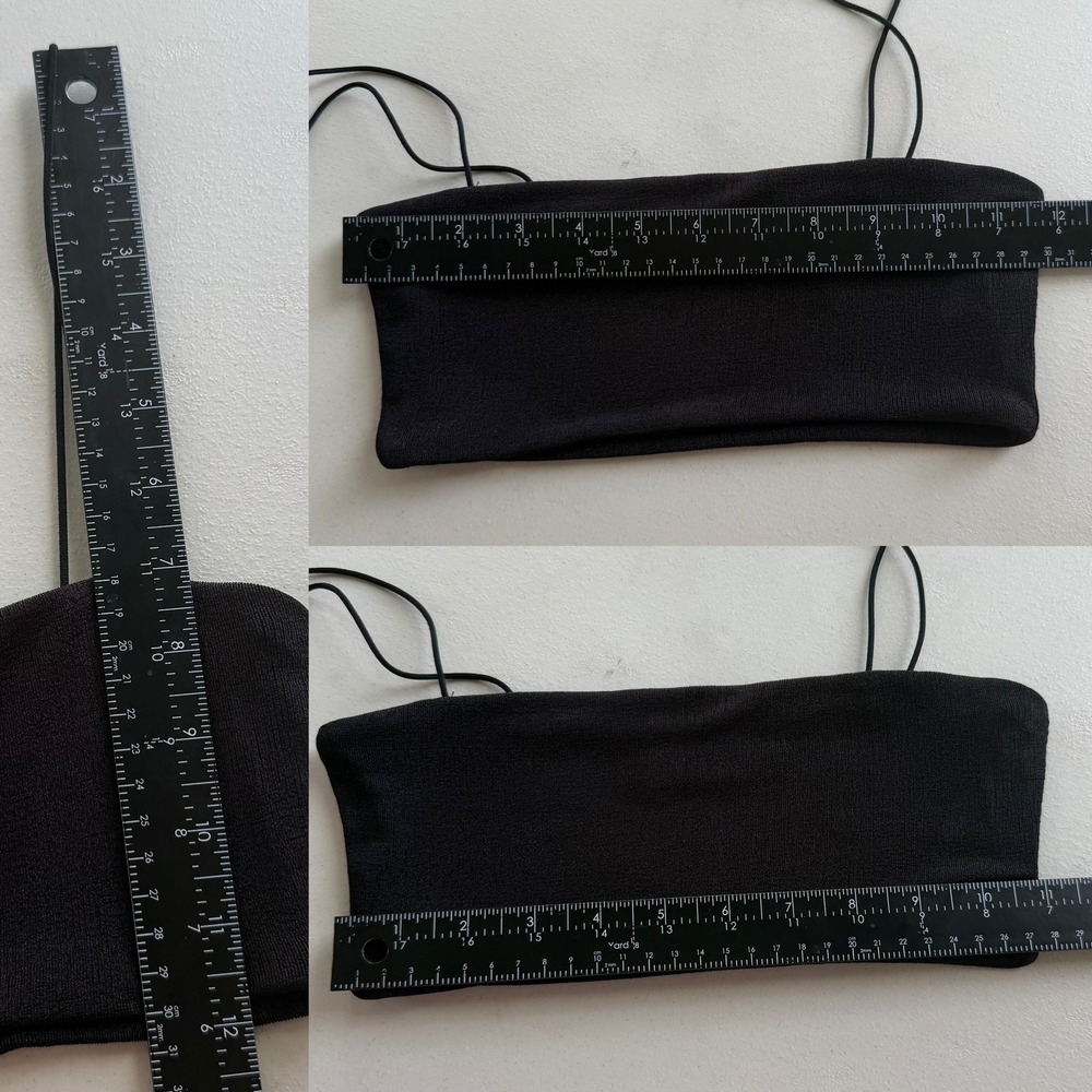 Edikted Sz S Black Spaghetti Strap Textured Knit Bandeau Micro Crop Top Festival - Picture 6 of 10